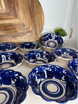 Set of 10 Hand-Painted Blue Talavera Bowls – Mexican Ceramic Decor & Serving Bowls(Read description)