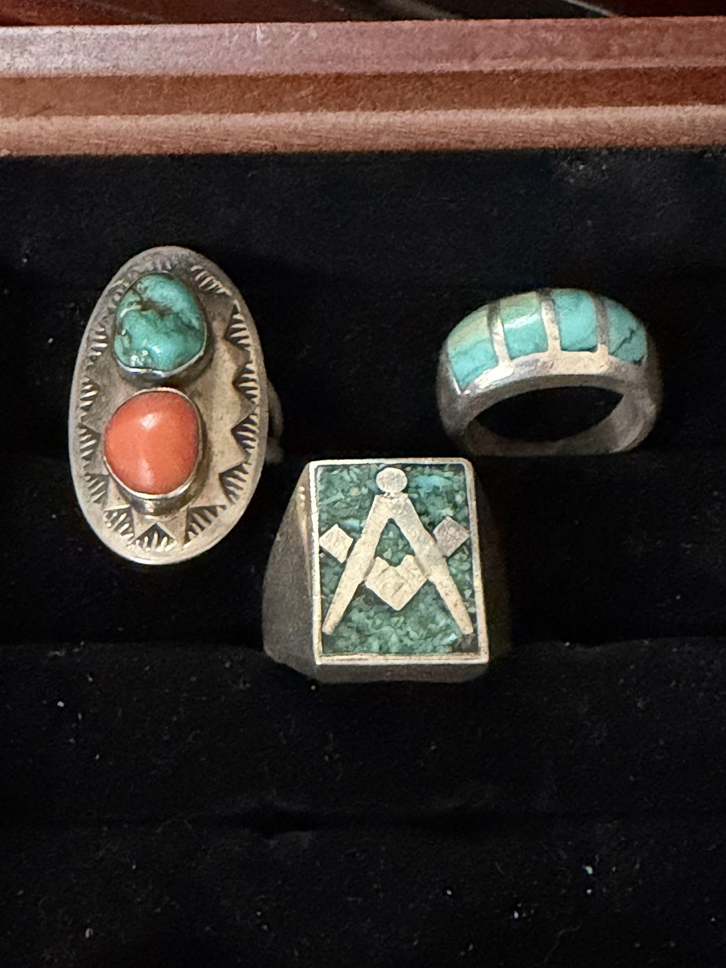 Turquoise Silver Vintage Rings & A Masonic Ring
