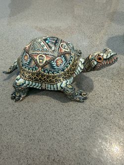 decorative turtle figurine made by artist Jon Stuart Anderson using colorful FIMO polymer clay. 2005