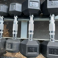 8lb 12lb Hex Rubber Dumbbell Set Weights 