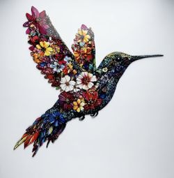 Flower Hummingbird Color Facing Right Metal Sign 17x15