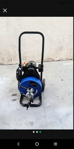 Comercial Sewer Snake Drill Drain  Auger Cleaner Cable 60 Feet Long  1/2" 3 Cutter Set  & Foot Switch  With Wheels New Never Got To Used 