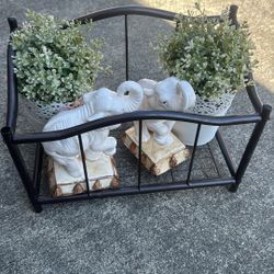 Basquet With 2 Artificial Flowers And 2 Ceram Elephants Great house And Bathroom Decoration 