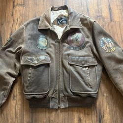 Vintage Cosi Men's Leather Flight Bomber Military Jacket Map Lining Patches Sz S