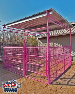 12x12 Pink Horse Stall Welded Wire With Shelter Cover 