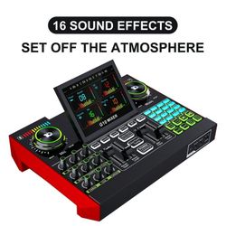 Audio Mixer, Sound Board for Pc/Phone Live Streaming Singing Gaming, Sound Mixer for 3.5mm/Xlr Dynamic/48V Microphone, Live Sound Card with DJ Mixer E