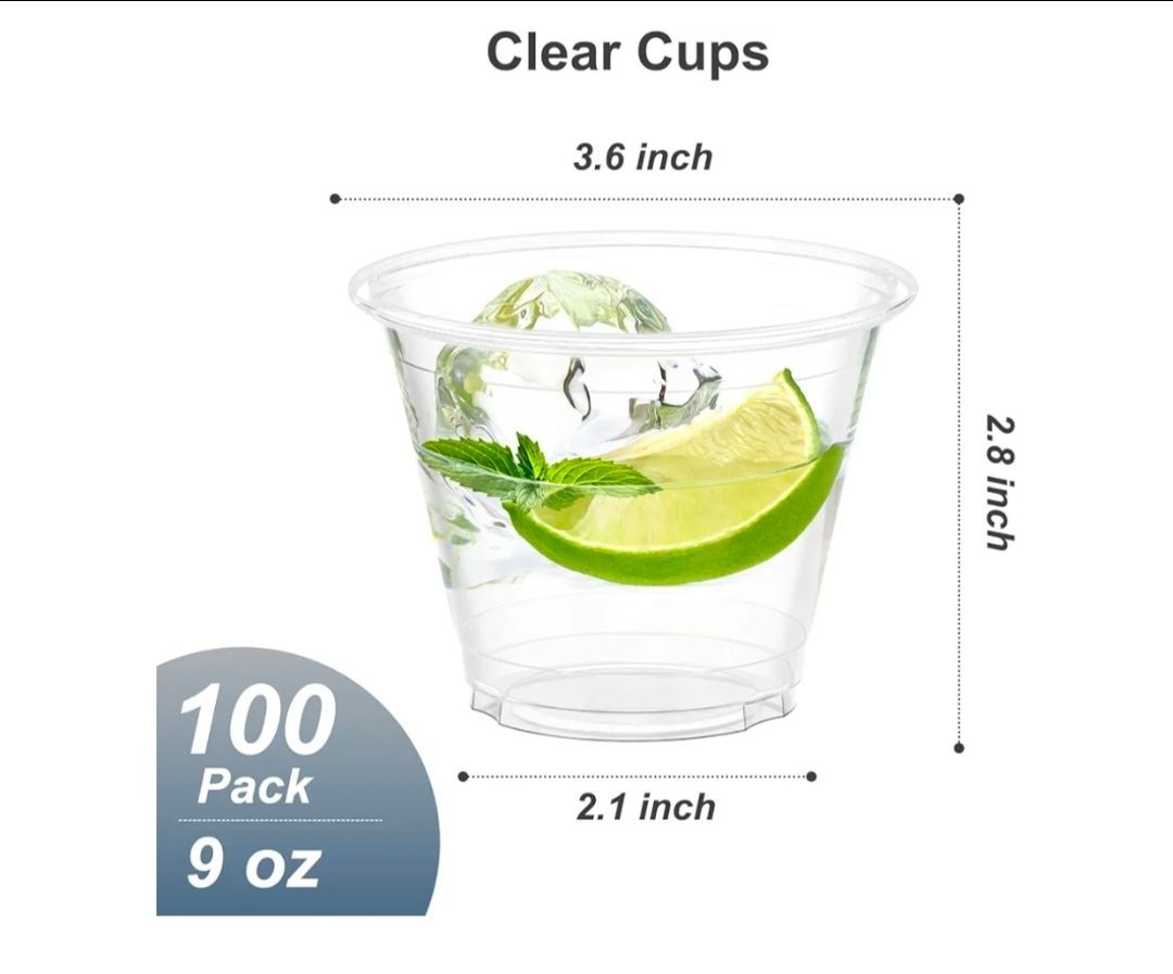 100 pack Dealusy 9 oz Clear Plastic Cups