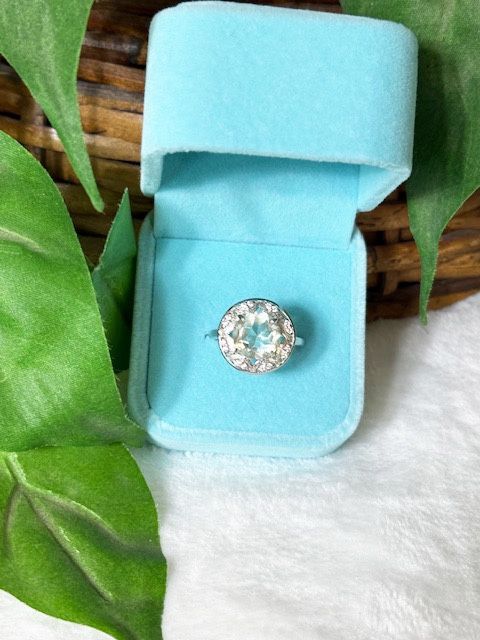 New, Custom Made, Sterling Silver Archives Halo Ring with CZ& and a 10mm round Elmerite, Size 7