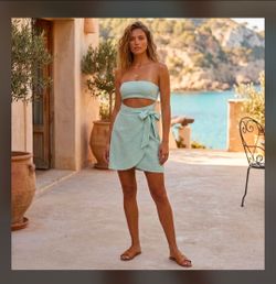 Love + Harmony Mint Green / Aqua Strapless Cutout Wrap Mini Dress Size Small