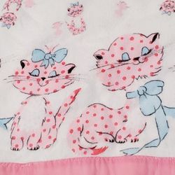 Vintage Baby Girl Blanket Prissy Kitty Cat Bow Ribbon Pink Kitsch Shabby Chic