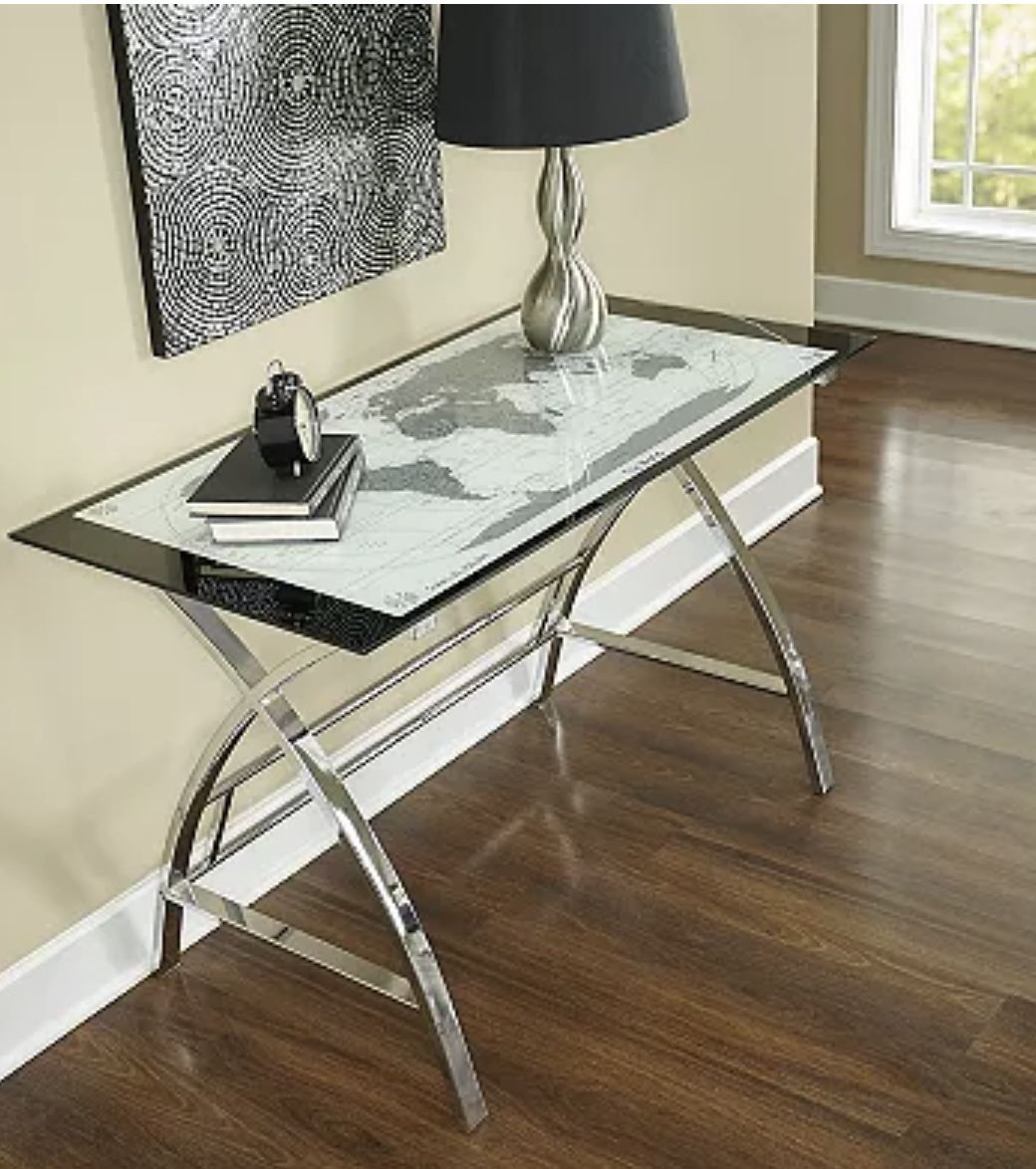 World Map Glass Office Table/computer Desk 