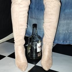 Charlotte Russe Beige Block Heel Boots Size 9