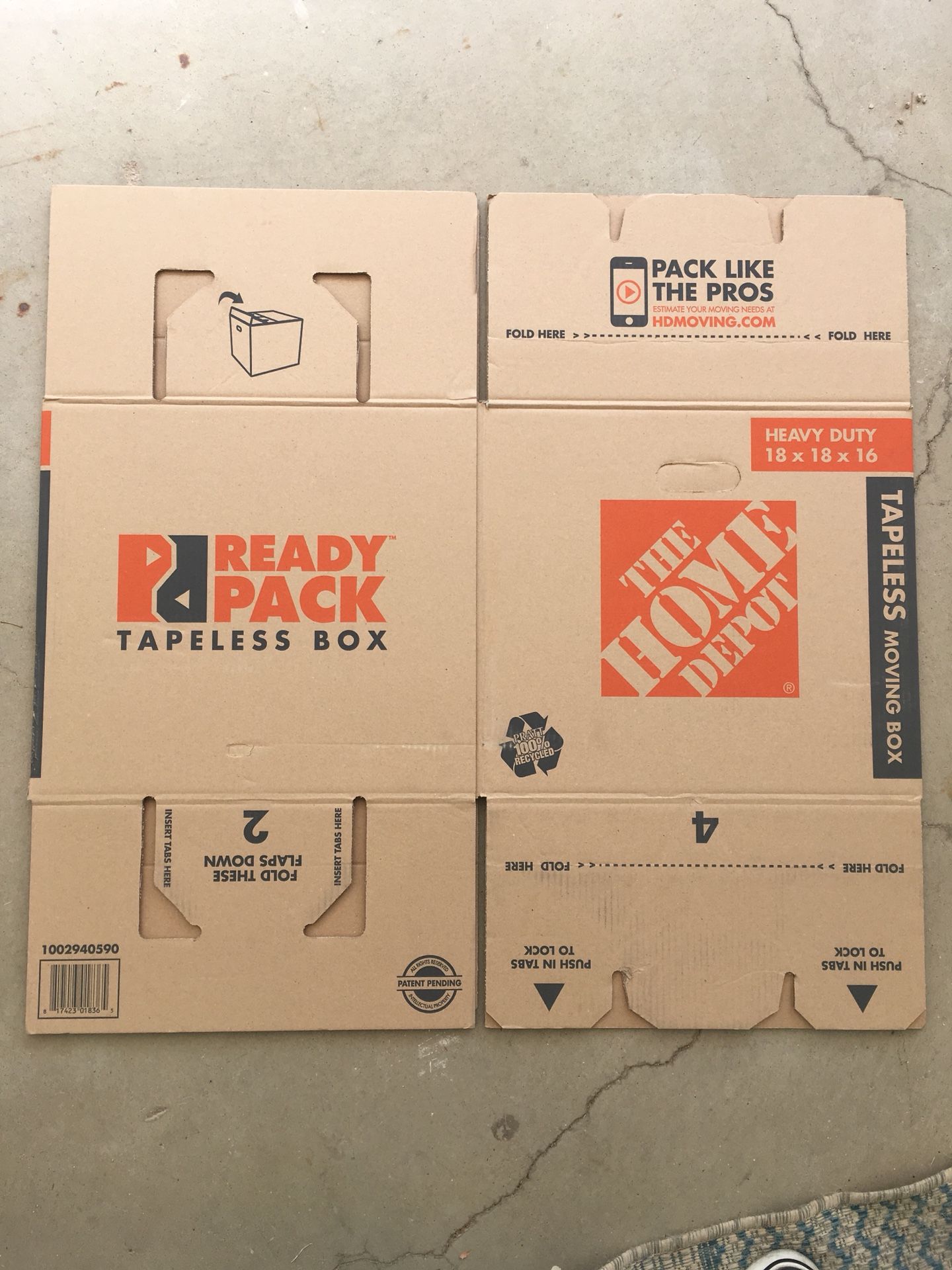 Home Depot Tapeless Moving Boxes 18x18x16