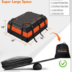 FIVKLEMNZ Car Rooftop Cargo Carrier Roof Bag Waterproof for All Top of Vehicle with/without Rack includes Topper Anti-Slip Mat + Reinforced Straps + 6
