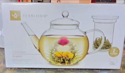 Teabloom Celebration Teapot, Blooming Flower Tea pods & Elegant Sugar Bowl Set