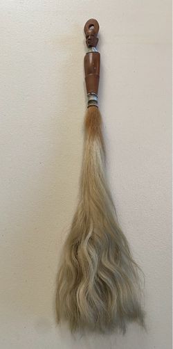 NATIVE AMERICAN DANCE WAND FLY WHISK CARVED WOOD & HORSE HAIR TAIL