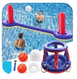 3 in 1 Pool Volleyball Net Basketball Hoop Ring Toss Game Inflatable