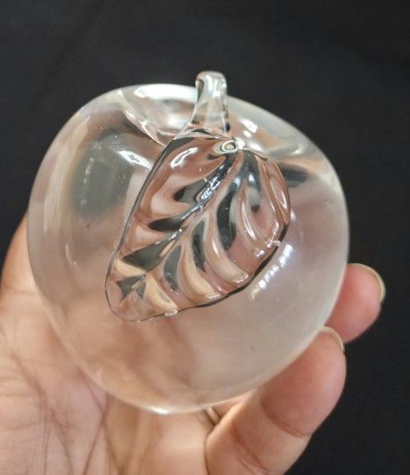 Vintage Crystal Clear Solid Glass Apple Paperweight Figurine 3"Tall