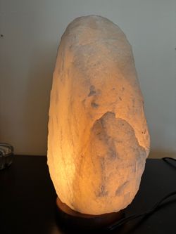 White Himalayan Salt Lamp with Wood Base