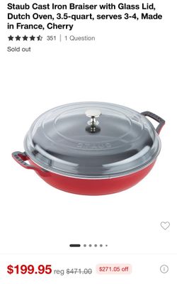Staub braiser with glass lid 3.5-quart