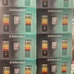 2-packs of BlendJet 2 portable blenders in black and mint colors, advertised as cordless, quiet