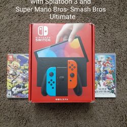 Nintendo Switch Oled [Like New] with 2 Games (Super Mario Bros. Smash Bros Ultimate  & Splatoon 3