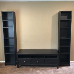 TV stand and bookshelves