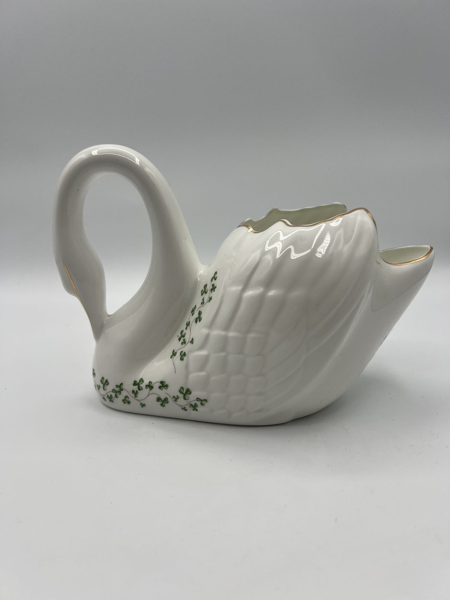 Vintage Royal Tara Ireland Bone China Shamrock Swan Base Planter Figurine