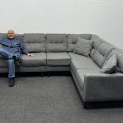 Mid-century modern Ashley Charcoal Gray L-Shaped 3-piece Sectional Couch. 108" x 88". We Deliver & set up.