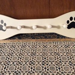 Kids Room Dog Paw Print Hanging Wall Coat Rack Painted Wood.  Measures 19.5” X 6”