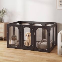 Acrylic Clear Dog Playpen Indoor with Door, 26'' H Transparent Dog Play Pen for Small Dogs, No-Connector Modular Puppy Playpen with Integrated Suction