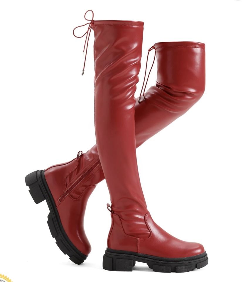 SZ 9 Shoe'N Tale Red Thigh High Pu Leather Boots Round Toe new SZ 40