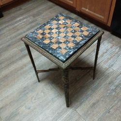 Vintage Iron And Marble Chess Table