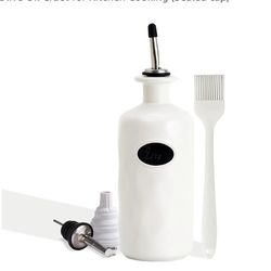 Funvim Ceramic Olive Oil Dispenser Bottle White, 20oz with Stainless Steel Spout, and Blue Collapsible Silicone Funnel 