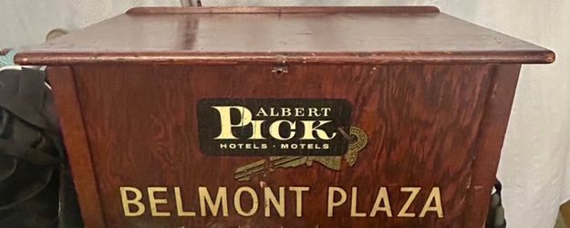 Vintage Belmont Plaza Hotel New York Door Man Valet Furniture Cabinet Top ICONIC NY Memorabilia