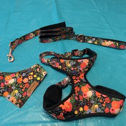 SNIFF AND BARK SET OF DOG HARNESS, LEASH AND BANDANA FOR MEDIUM  DOG IN GREAT CONDITION