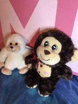 2 plush stuffed monkeys white and brown! New!
