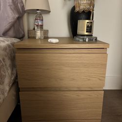 Solid Oak Wood Two Drawer Side Table Comes With Lamp/ Flower/Vase/ Candle Burner