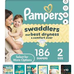Pampers Swaddlers Baby Diapers Size 2, 186 Count Brand New In box 