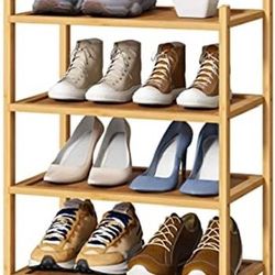 kiplant Small Shoe Rack, 4-Tier Bamboo Wood Shoe Rack for Entryway, Stackable Shoe Organizer for Hallway Closet, Free Standing Shoe Racks for Indoor &