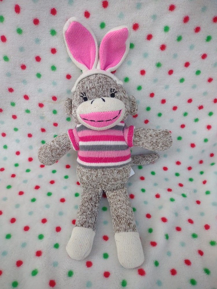 Knit Sock Monkey w/ Bunny Ears Plush 10” Dan Dee Stuffed Animal