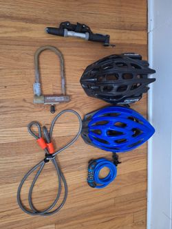 Biking supplies: helmets, locks, pump