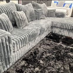 NEW CORDUROY, SILVER SECTIONAL SOFA, AND FREE DELIVERY PAY UPON ARRIVAL