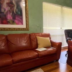 Beautiful, Terra-Cotta ITALIAN Leather Sofa-Couch. Like New!!