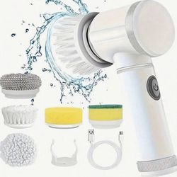 1 Set, Electric Spin Scrubber With 5 Replaceable Brush Head Set, 60-120 Mins Runtime, Power Cordless Electric Cleaning Brush, Electric Spin Scrubber, 