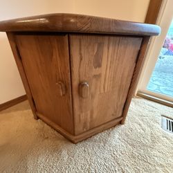 Vintage Mid-Century Style Solid Oak Golden Oak Corner Cabinet End Table