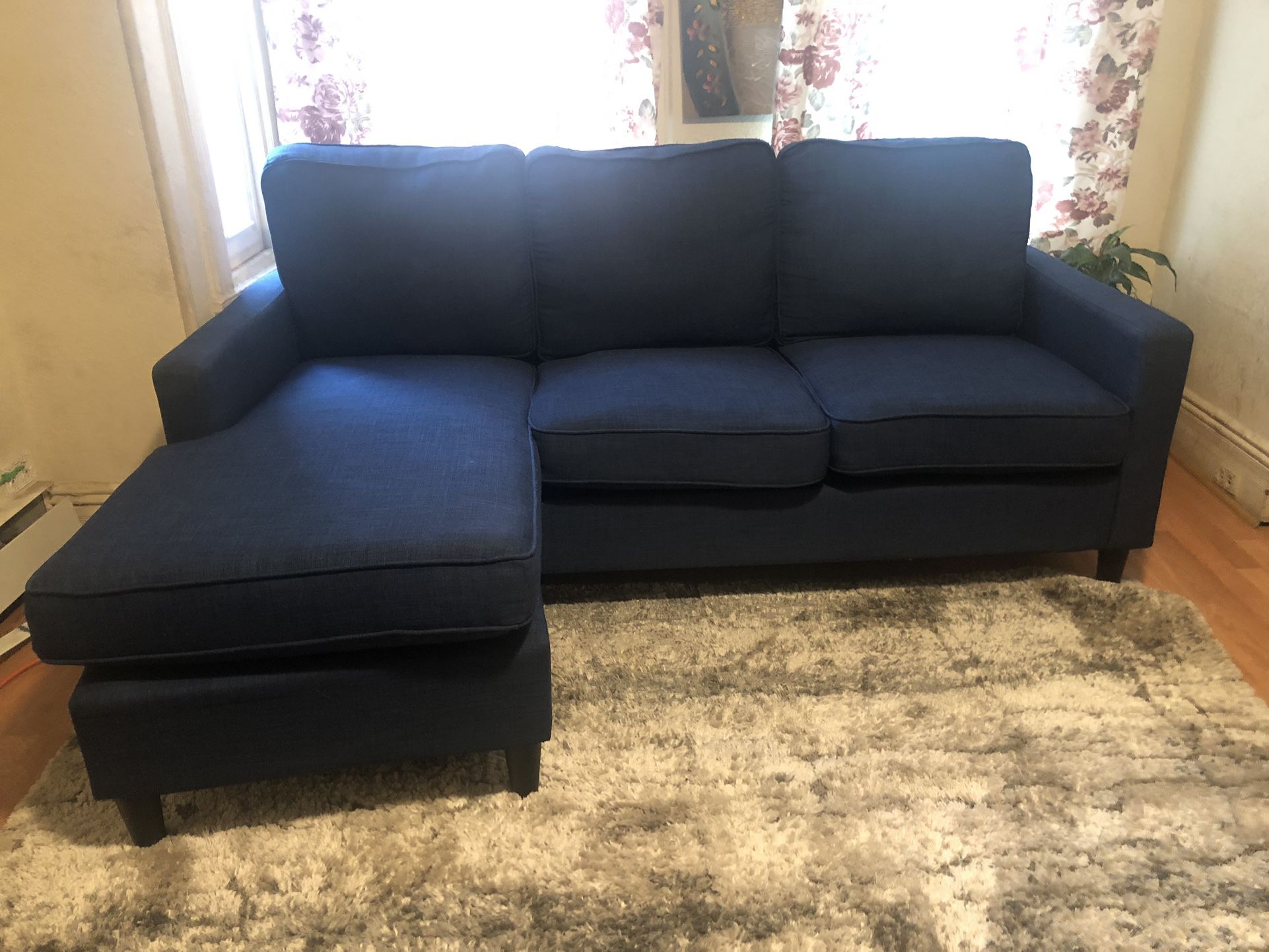 FREE DELIVERY!!!  Blue Reversible Sectional Sofa (L-shaped Couch with Ottoman )