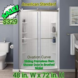 American Standard

Ovation Curve 48 in. W x 72 in. H Sliding Frameless Barn Shower Door in Brushed Nickel


