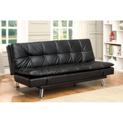 Black Leatherette Futon Sofa 