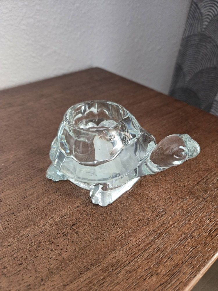Vintage Indiana Glass Turtle Crystal Clear Candle Votive Holder